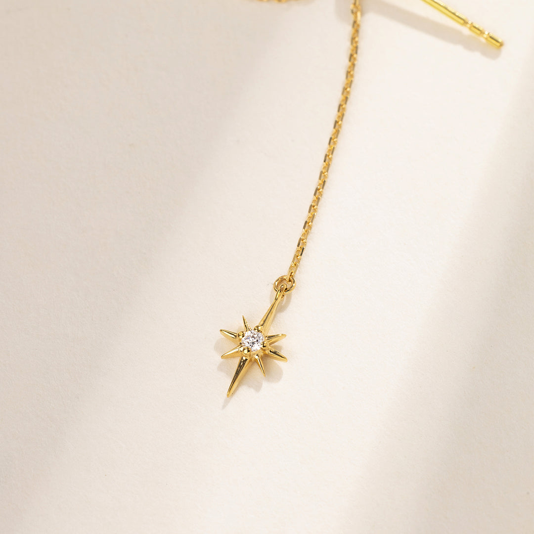 Close-up of north star cubic zirconia charm on gold plating 925 sterling silver chain
