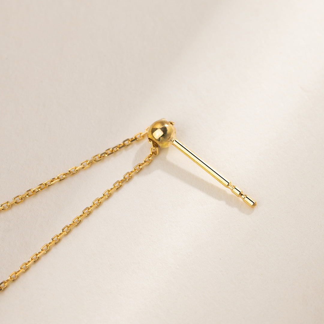 Detail shot of ball stud post and threader back on gold plating 925 sterling silver earring
