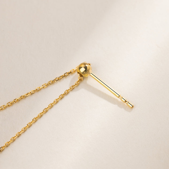 Detail shot of ball stud post and threader back on gold plating 925 sterling silver earring