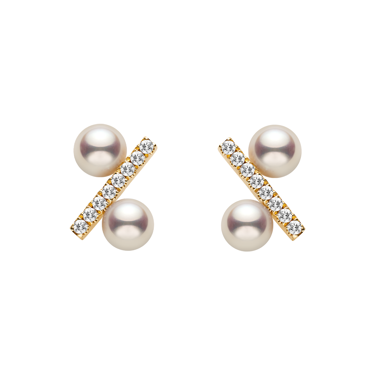 Freshwater Pearl 10K Yellow Gold Diamond Percentage Design Stud Earrings