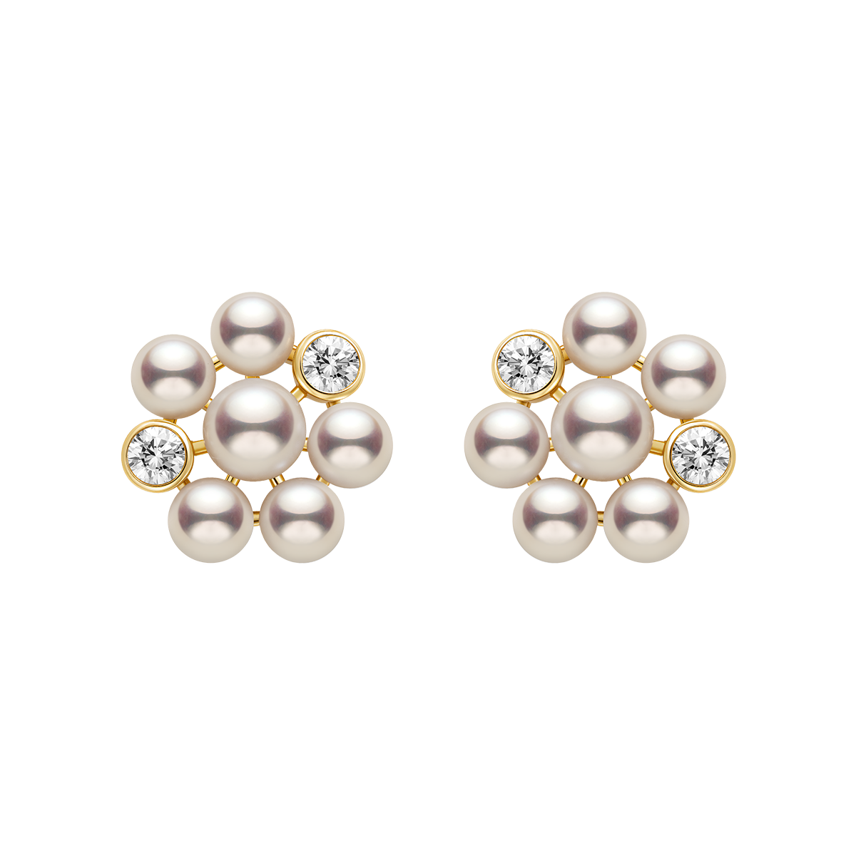 Freshwater Pearl 10K Gold Lab-Grown Diamond Dandelion Stud Earrings