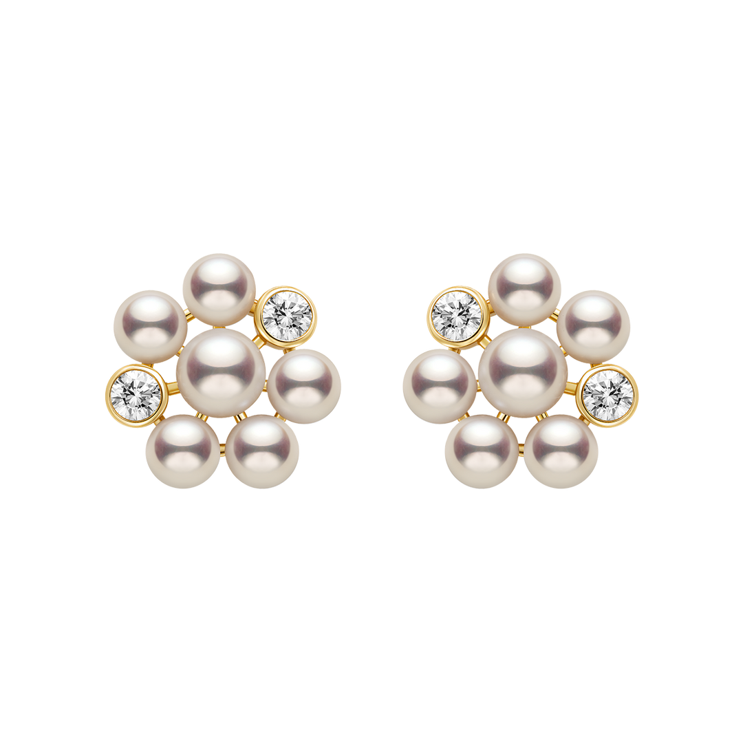 Freshwater Pearl 9K Gold Lab-Grown Diamond Dandelion Stud Earrings