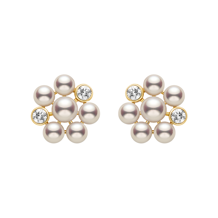 Freshwater Pearl 9K Gold Lab-Grown Diamond Dandelion Stud Earrings
