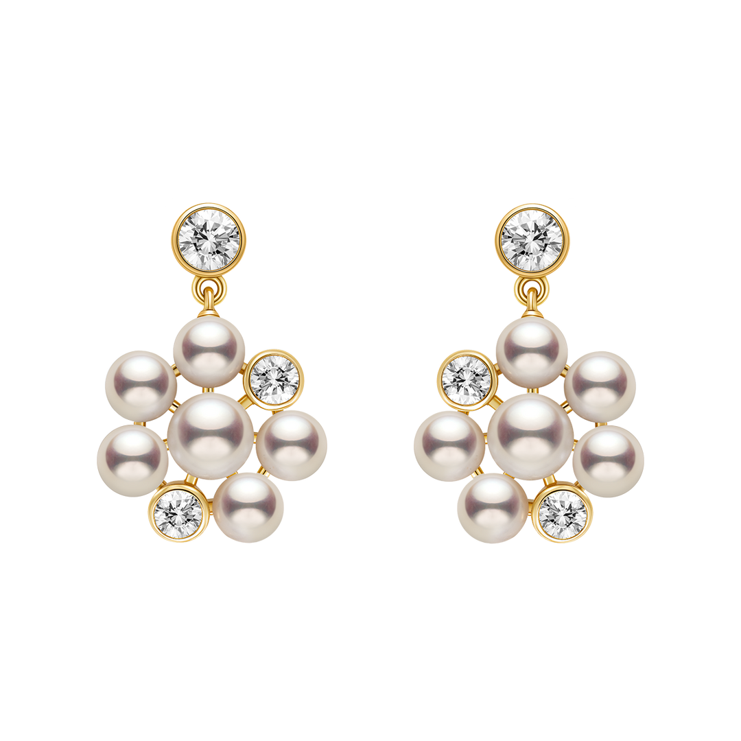 Freshwater Pearl 9K Gold Lab-Grown Diamond Dandelion Drop Earrings