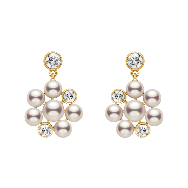 Freshwater Pearl 9K Gold Lab-Grown Diamond Dandelion Drop Earrings