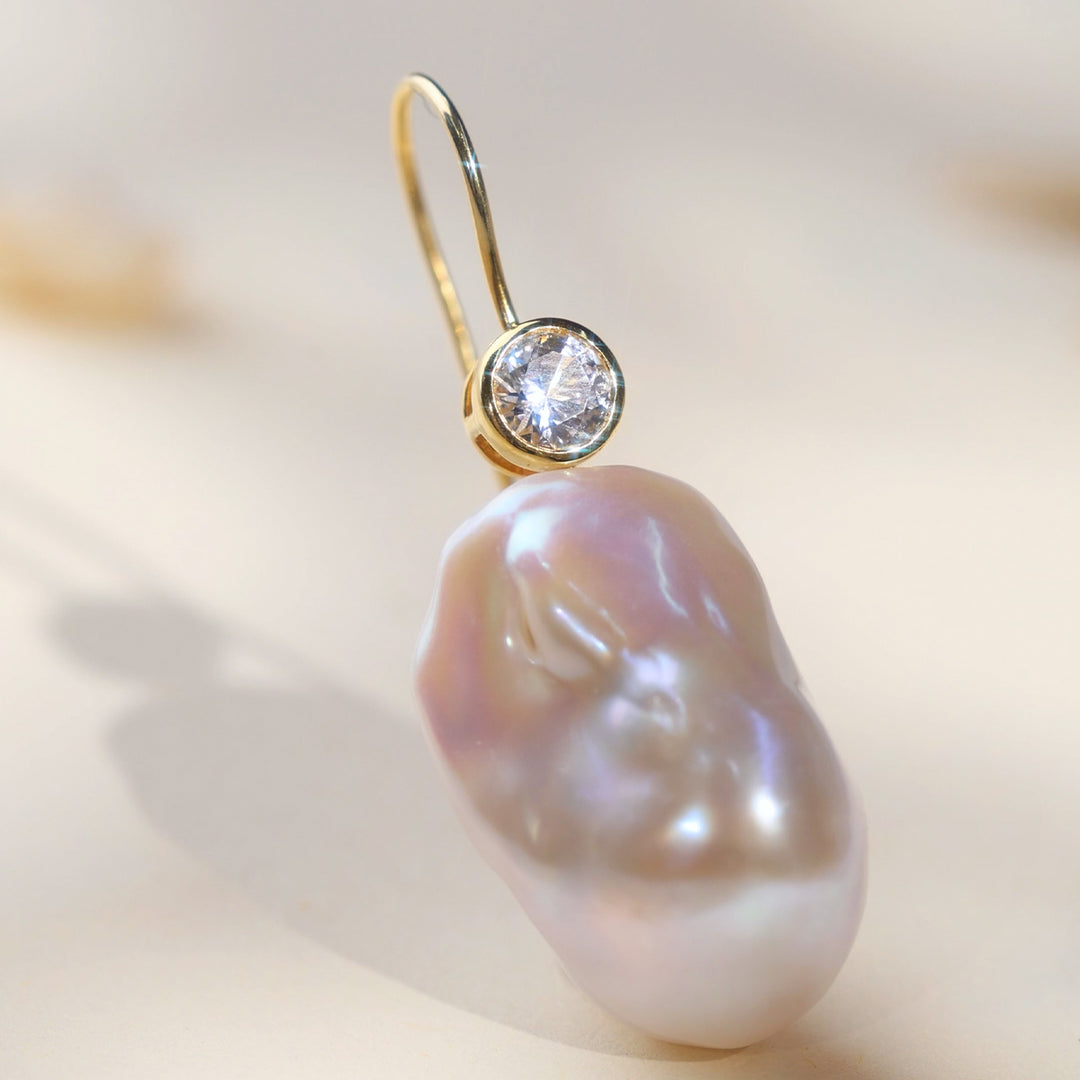 Iridescent baroque freshwater pearl drop earrings, 925 sterling silver gold plated | HELAS