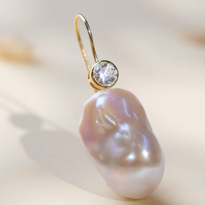 Iridescent baroque freshwater pearl drop earrings, 925 sterling silver gold plated | HELAS