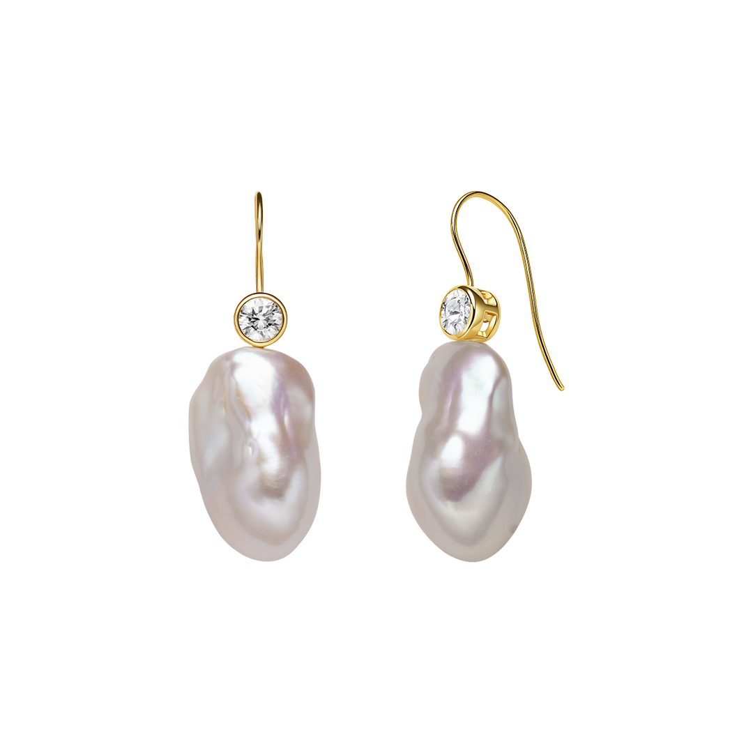 Wonder Baroque Pearl Drop Earrings in 925 Sterling Silver Gold Vermeil — front view | HELAS