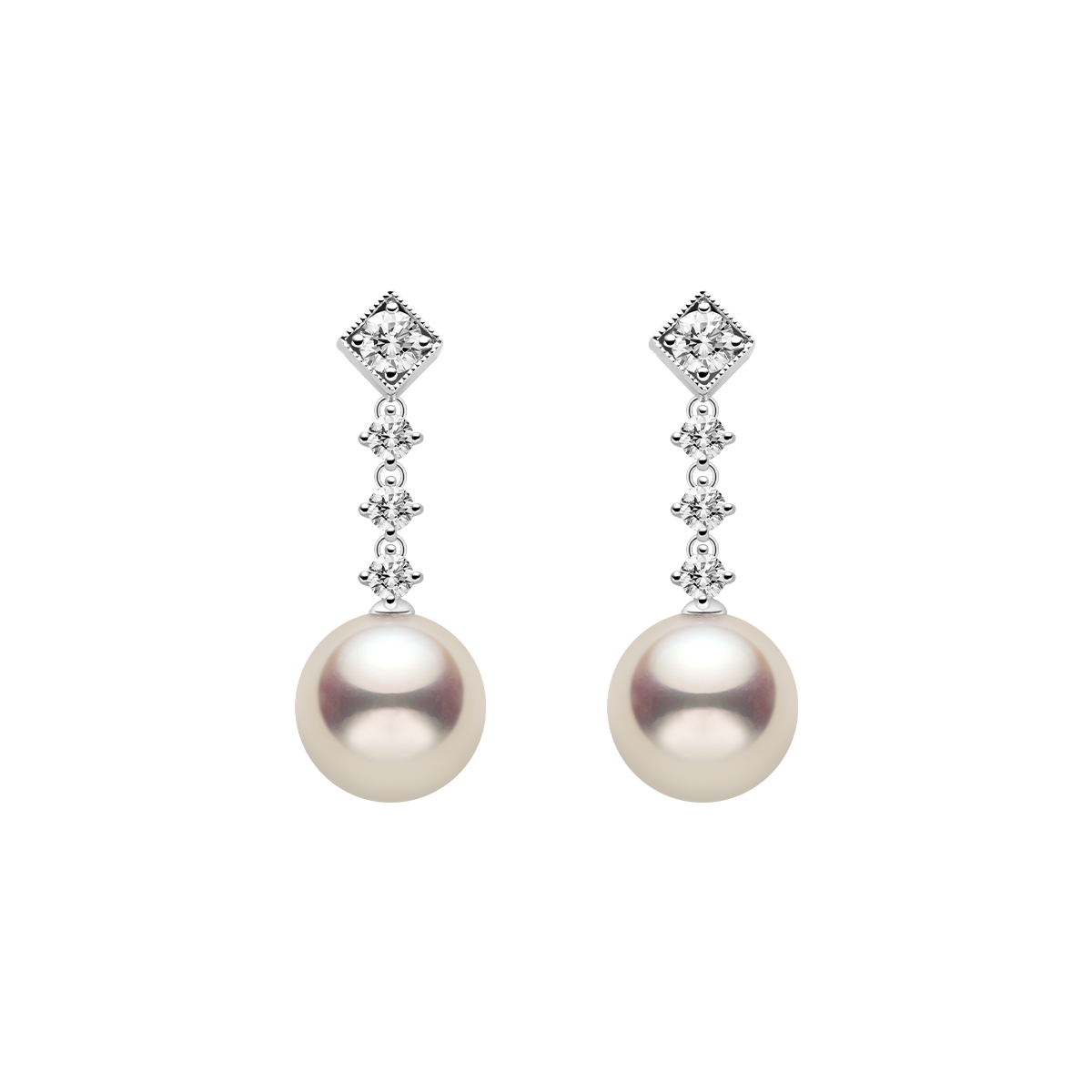 Akoya Pearl 10K White Gold Diamond Kite Shaped Stud Earrings