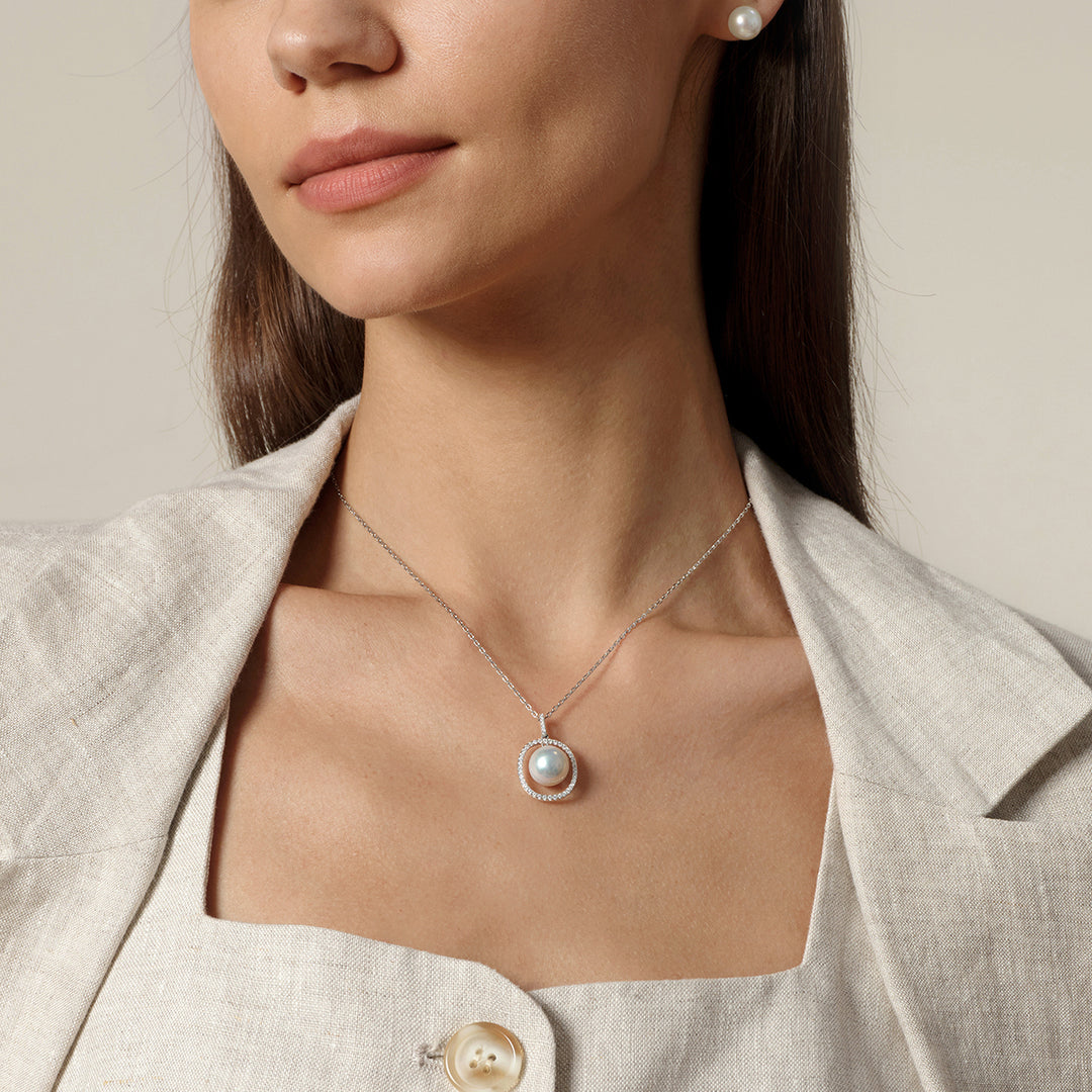 Exclusive Edison Pearl Double Clasp Pendant Necklace in 925 Sterling Silver