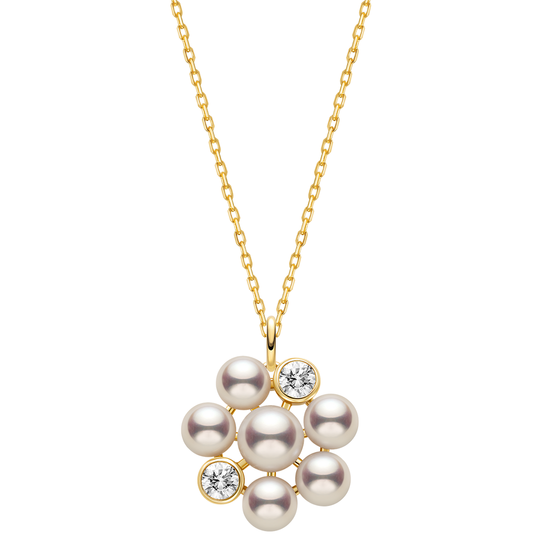 Freshwater Pearl 9K Gold Lab-Grown Diamond Dandelion Pendant Necklace