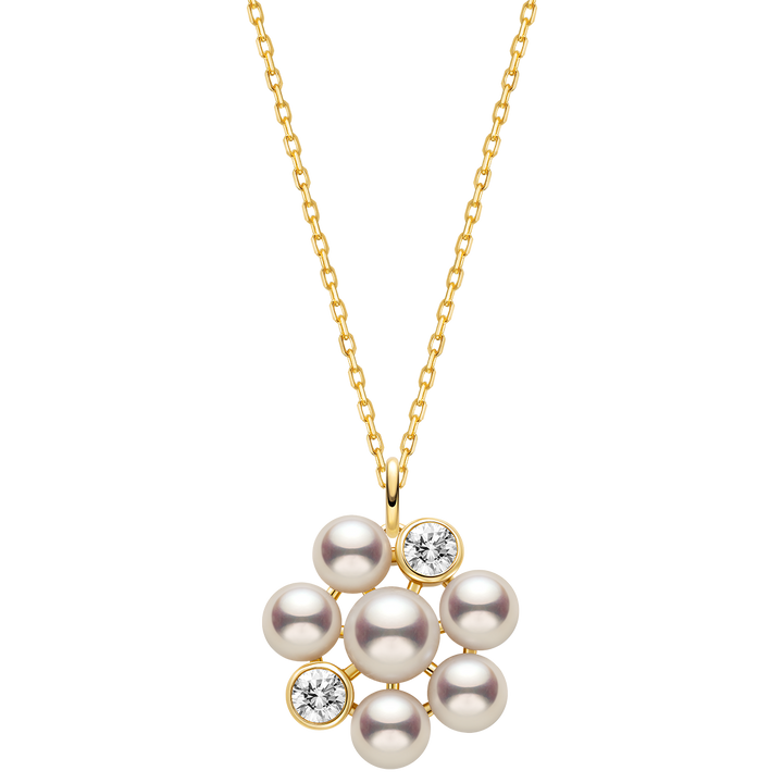 Freshwater Pearl 9K Gold Lab-Grown Diamond Dandelion Pendant Necklace