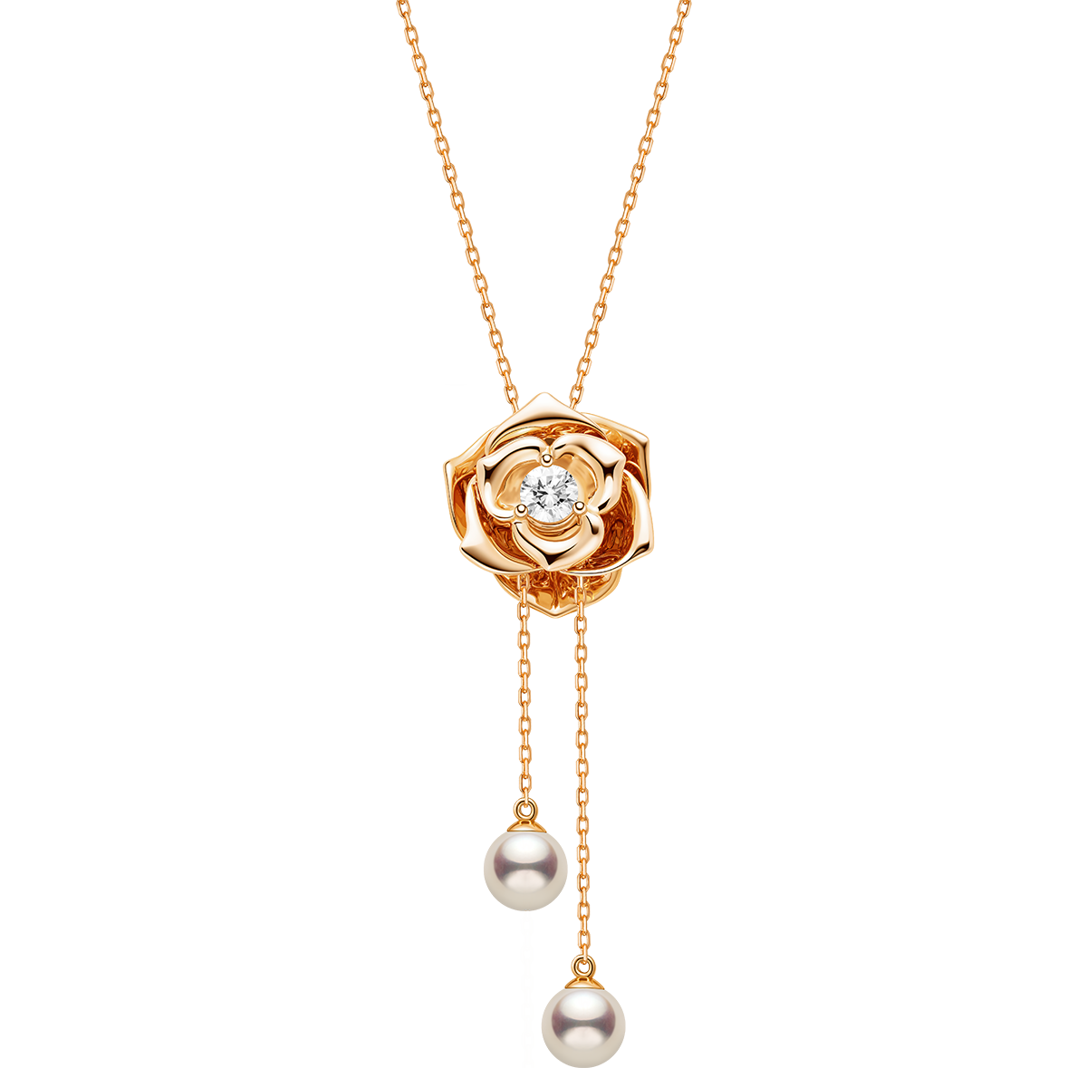 Freshwater Pearl 9K Rose Gold Lab-Grown Diamond Dewdrop Rose Necklace