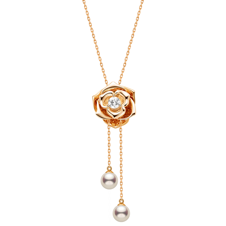 Freshwater Pearl 9K Rose Gold Lab-Grown Diamond Dewdrop Rose Necklace