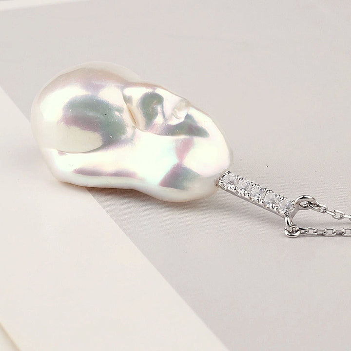 Freshwater Baroque Pearl 925 Sterling Silver Cubic Zirconia Pendant Necklace