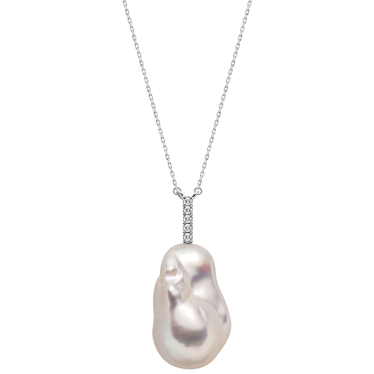 Freshwater Baroque Pearl 925 Sterling Silver Cubic Zirconia Pendant Necklace