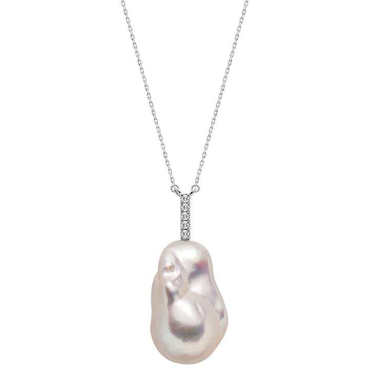 Wonder Baroque Pearl Pendant Necklace in 925 Sterling Silver — front view | HELAS