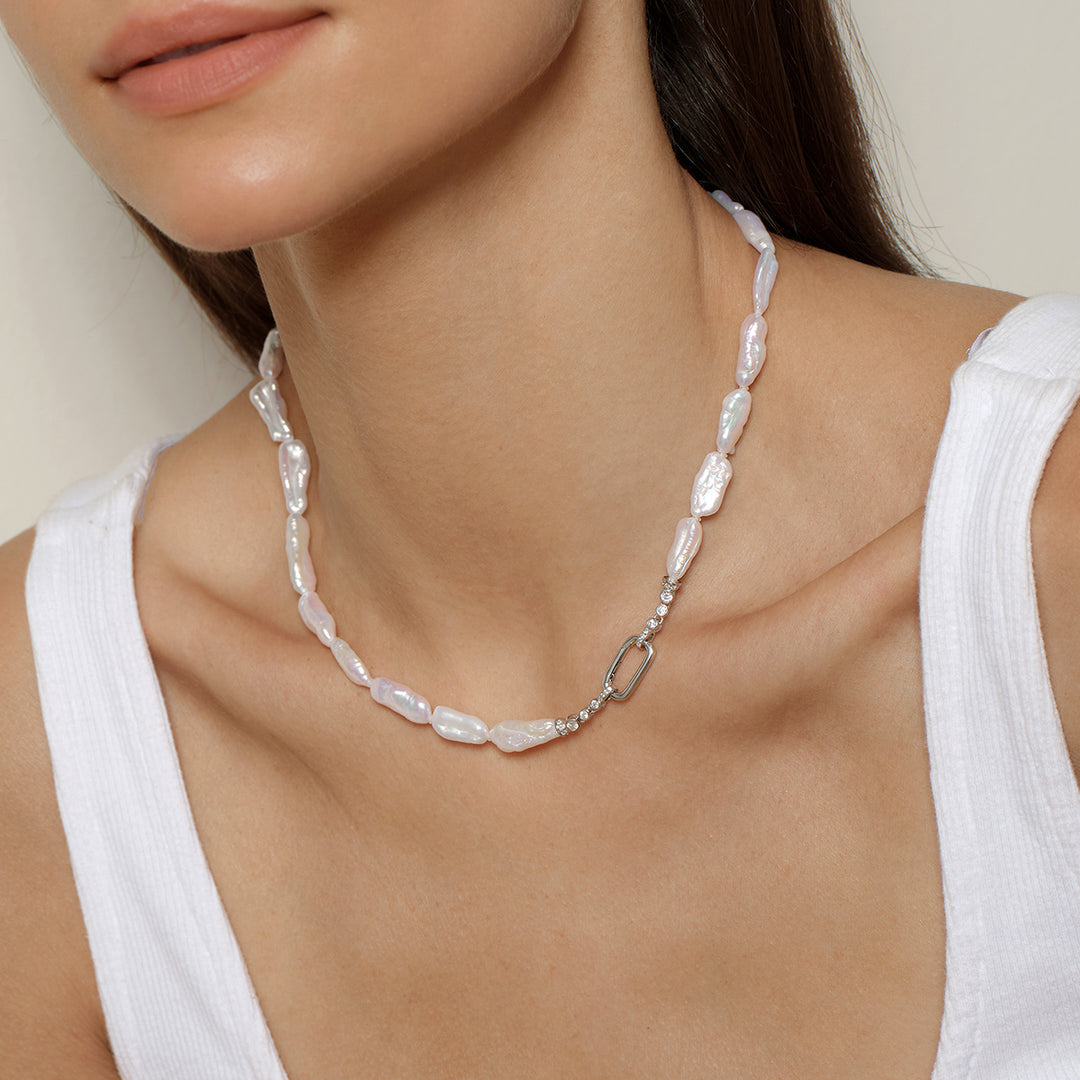 Wonder Baroque Freshwater Pearl Pendant Necklace in 925 Sterling Silver