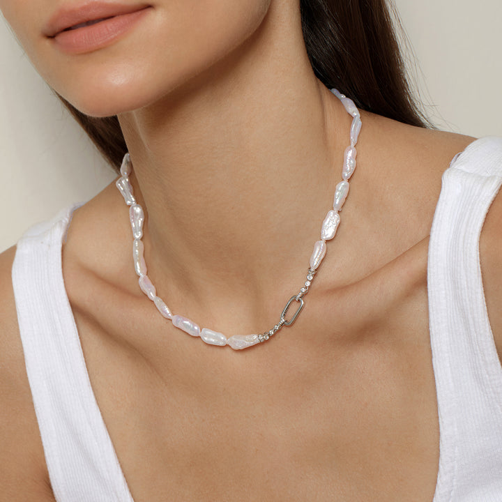 Wonder Baroque Freshwater Pearl Pendant Necklace in 925 Sterling Silver