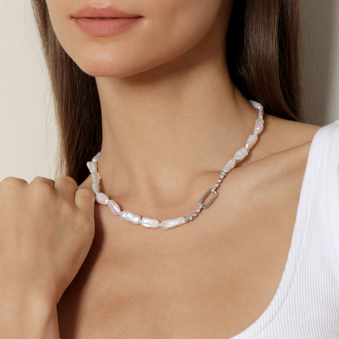 Wonder Baroque Freshwater Pearl Pendant Necklace in 925 Sterling Silver