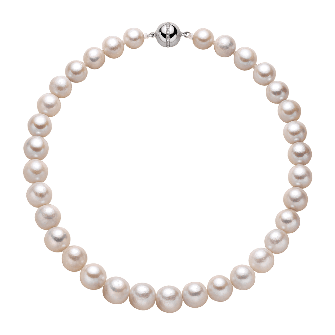 Freshwater Pearl 925 Sterling Silver Cubic Zirconia Ball Clasp Graduated Necklace