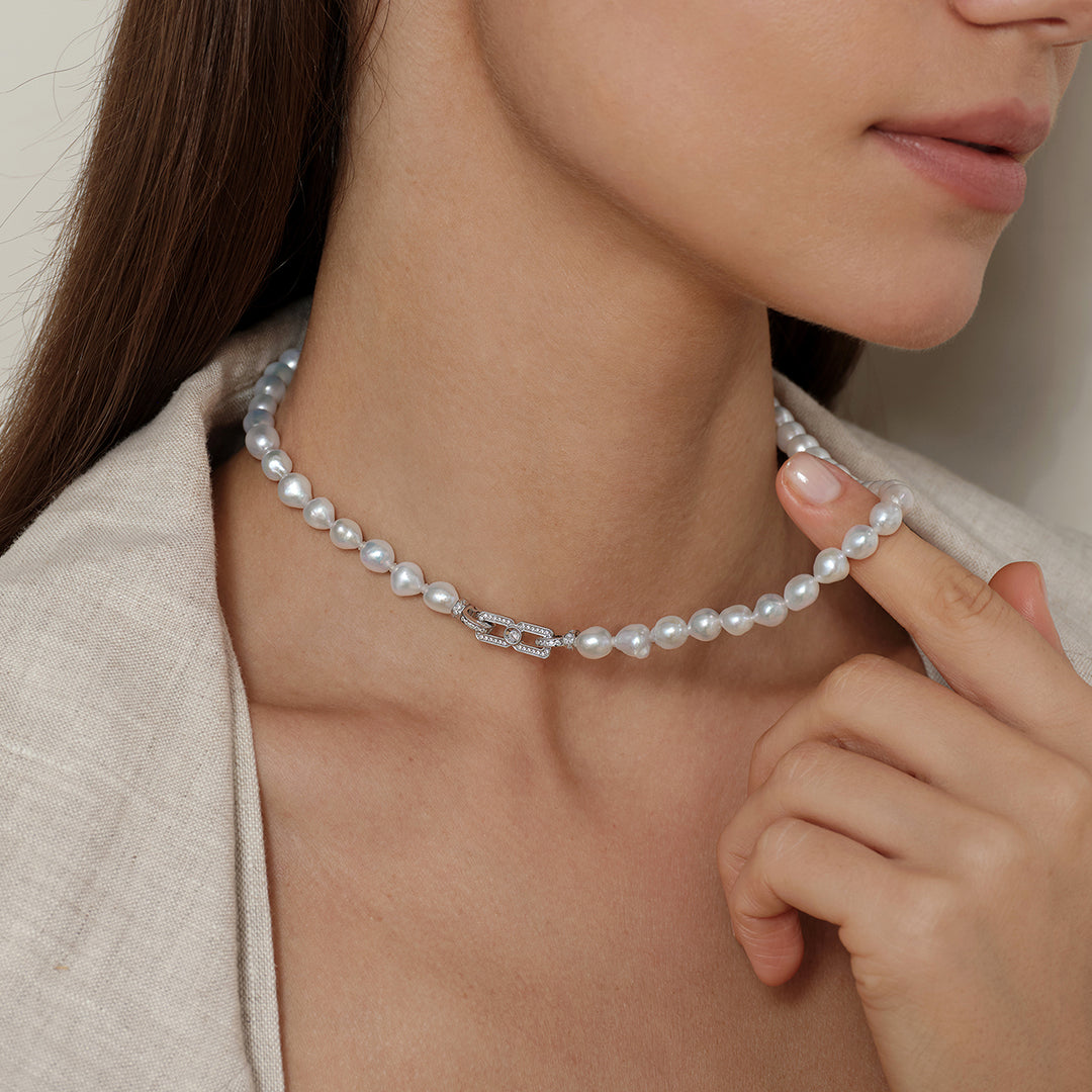 Wonder Baroque Freshwater Pearl Necklace in 925 Sterling Silver