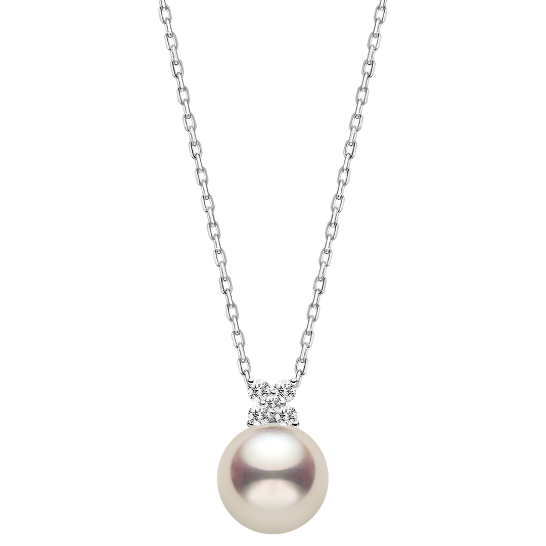 Akoya Pearl 10K White Gold Diamond Clover Pendant Necklace