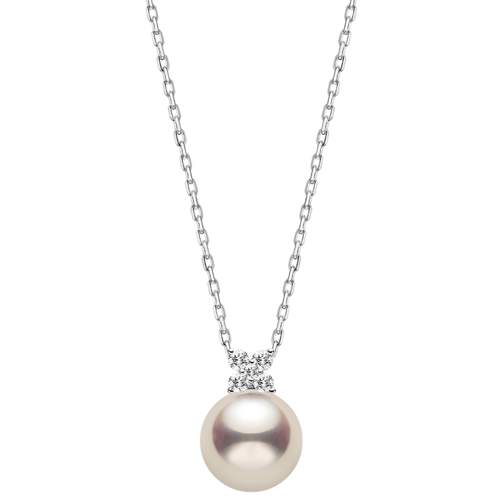Akoya Pearl 10K White Gold Diamond Clover Pendant Necklace