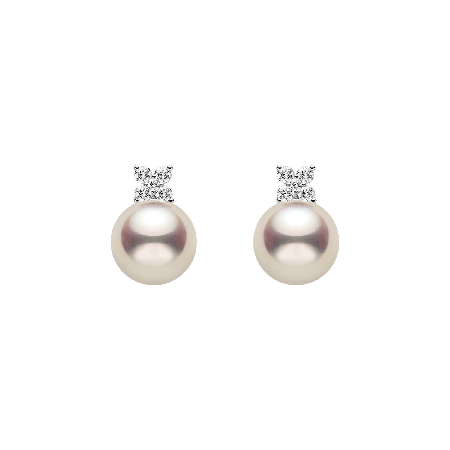 Akoya Pearl 10K White Gold Diamond Clover Stud Earrings