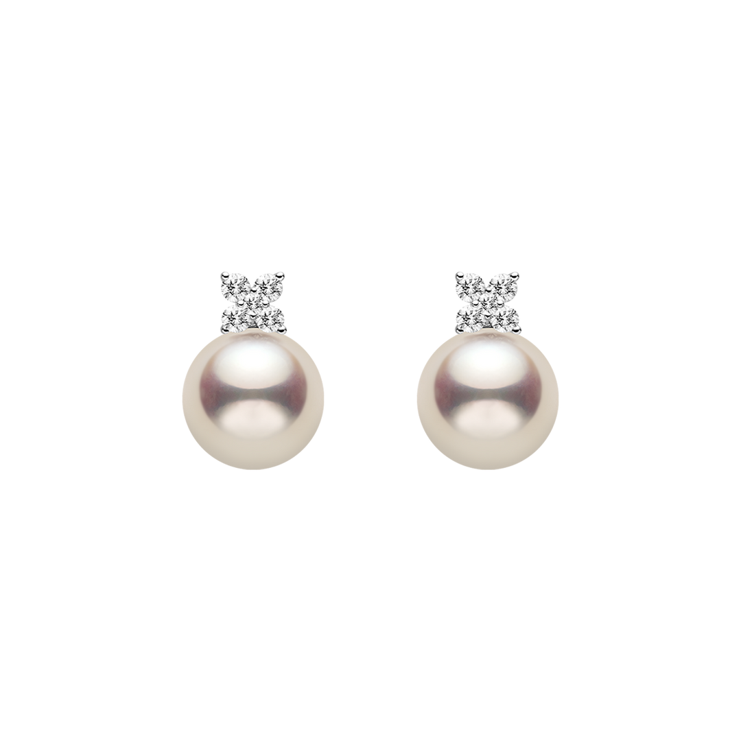 Akoya Pearl 10K White Gold Diamond Clover Stud Earrings