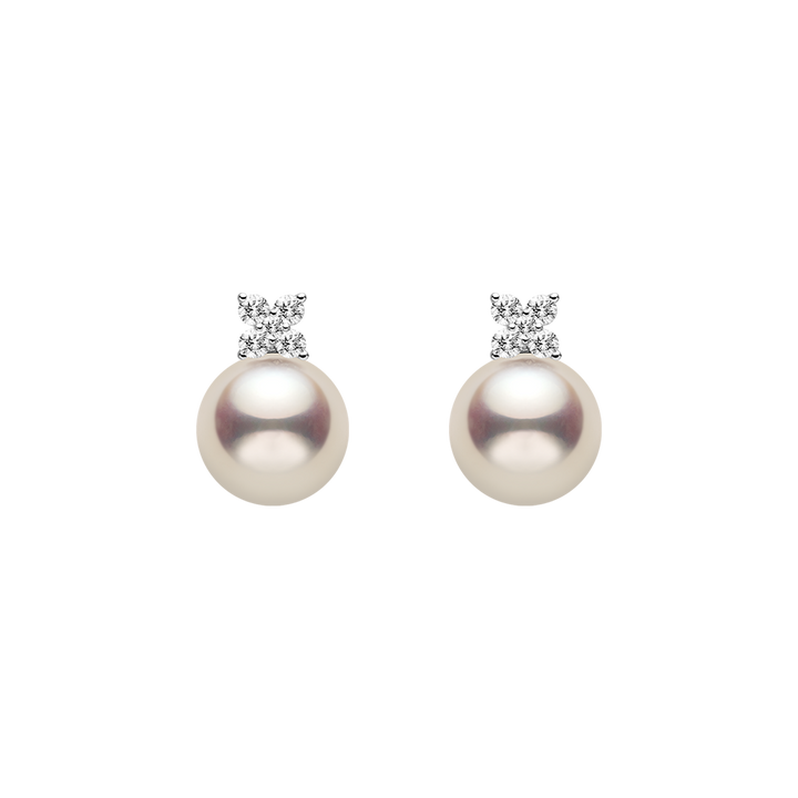 Akoya Pearl 10K White Gold Diamond Clover Stud Earrings