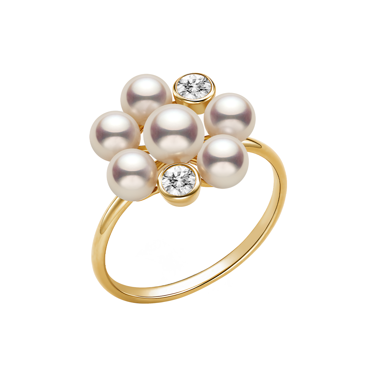 Freshwater Pearl 9K Gold Lab-Grown Diamond Floral Ring