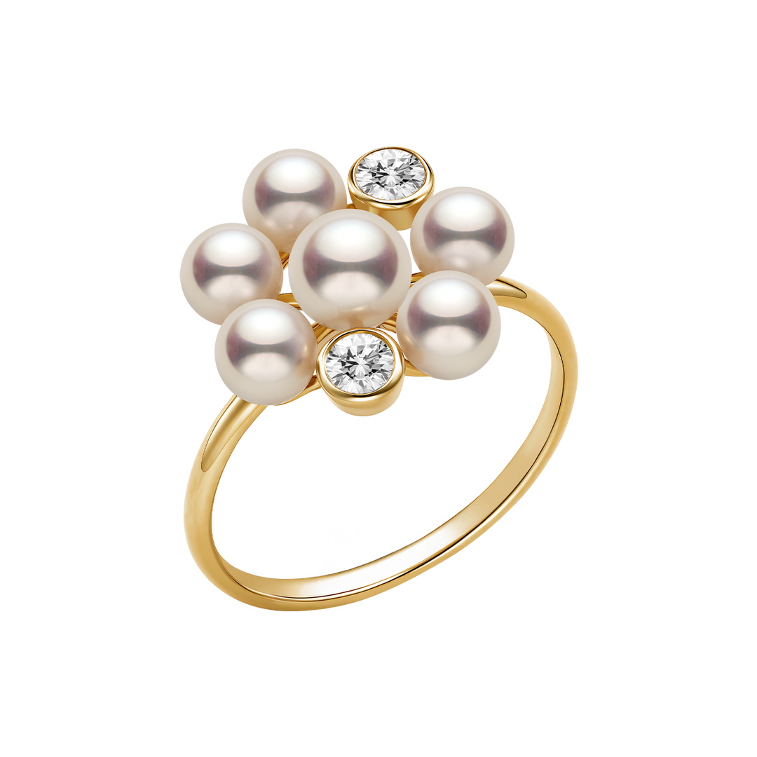 Freshwater Pearl 9K Gold Lab-Grown Diamond Dandelion Ring