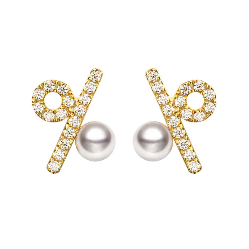 Akoya Saltwater Pearl 18K Yellow Gold Dimond Percentage Earrings