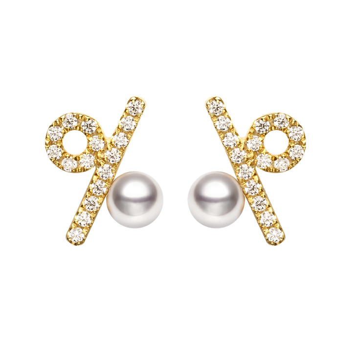 Akoya Saltwater Pearl 18K Yellow Gold Dimond Percentage Earrings