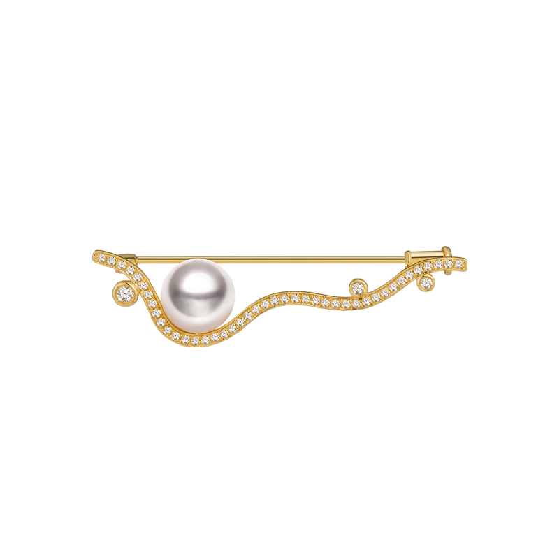 Akoya Pearl 18K Yellow Gold Diamond Brooch
