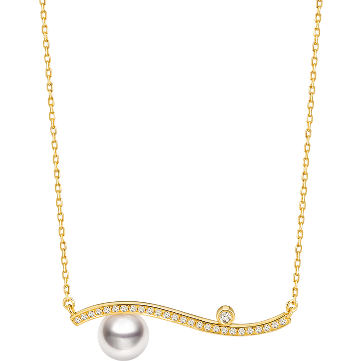 Akoya Pearl Necklace 18K Yellow Gold Diamond Necklace