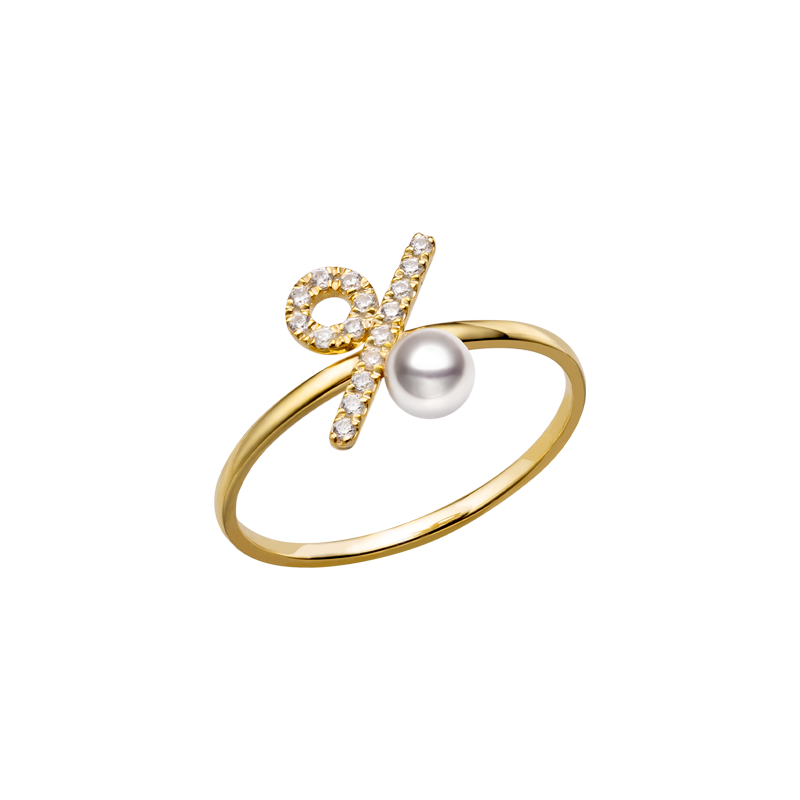 Akoya Saltwater Pearl 18K Yellow Gold Percentage Ring