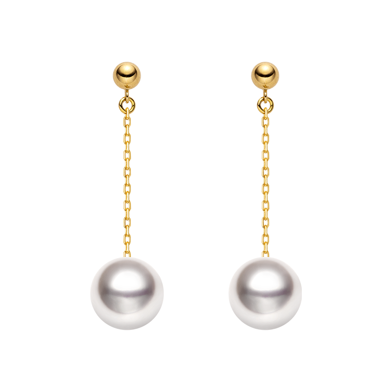 Akoya Pearl 18K Gold Long Stud Earrings