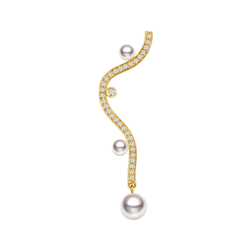 Akoya Pearl 18K Yellow Gold Diamond Basic Streamlining Earring