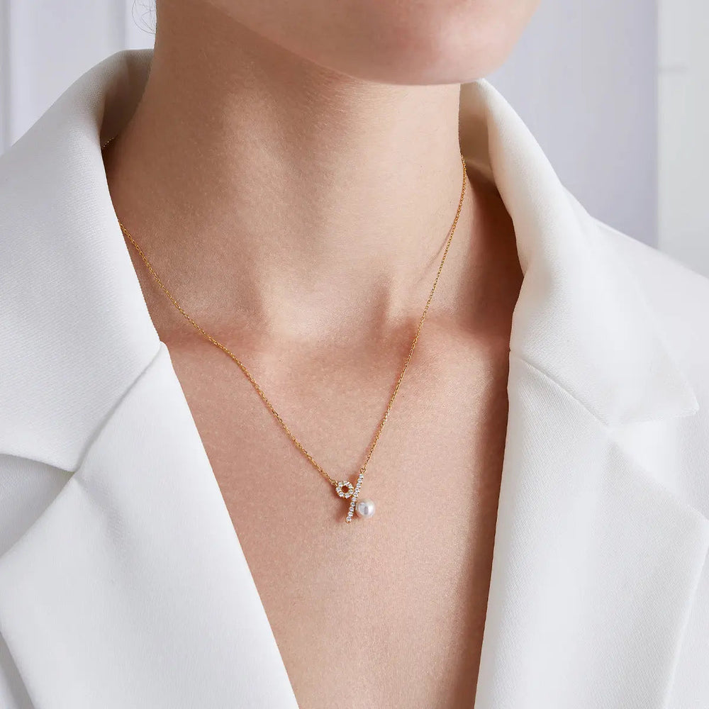 PERCENT COLLECTION Akoya Saltwater Pearl 18K Yellow Gold Diamond Circle Necklace - HELAS Jewelry
