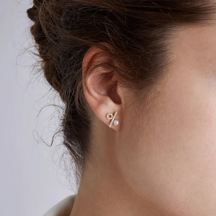 PERCENT COLLECTION Akoya Saltwater Pearl 18K Yellow Gold Dimond Circle Earrings - HELAS Jewelry