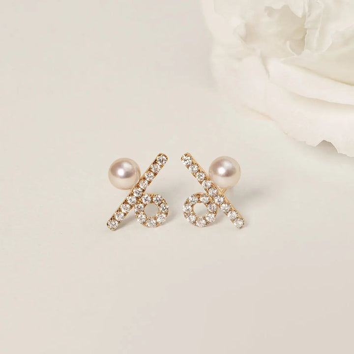 PERCENT COLLECTION Akoya Saltwater Pearl 18K Yellow Gold Dimond Circle Earrings - HELAS Jewelry
