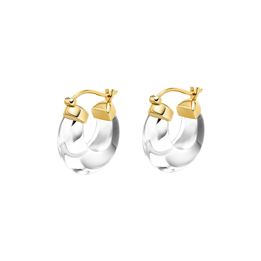 10K Yellow Gold Natural Clear Quartz Hoop Earrings