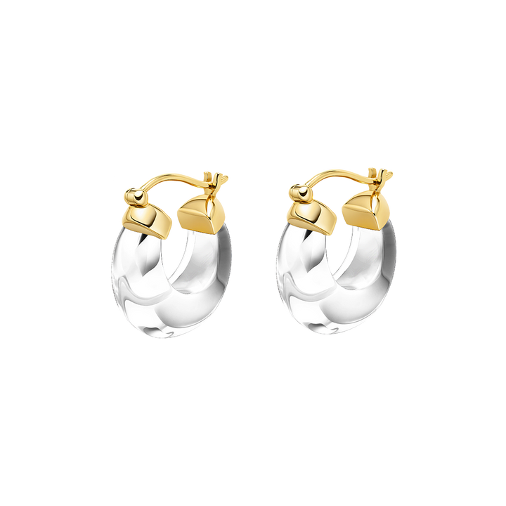 10K Yellow Gold Natural Clear Quartz Hoop Earrings