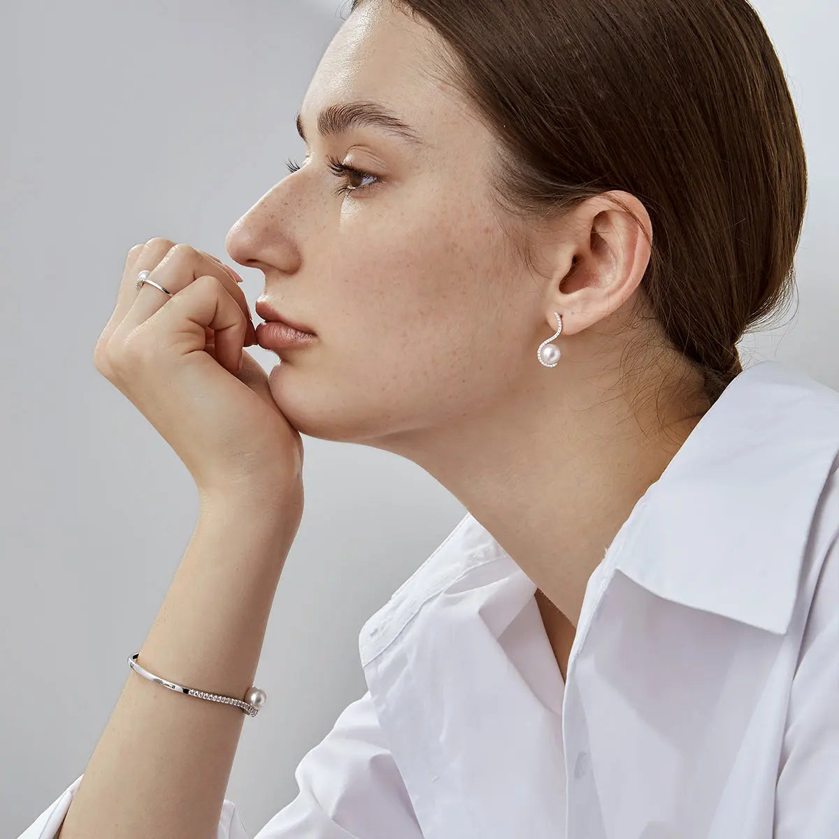 Akoya Pearl 18K White Gold Swan Diamond Earrings