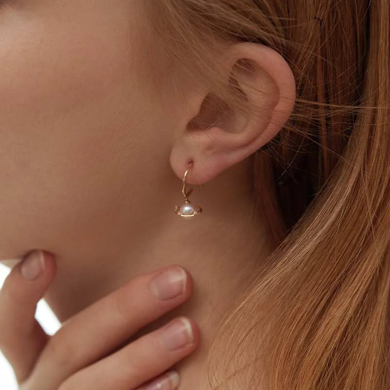 Akoya Pearl 18K Gold Planet Style Diamond Stud Earrings - HELAS Jewelry