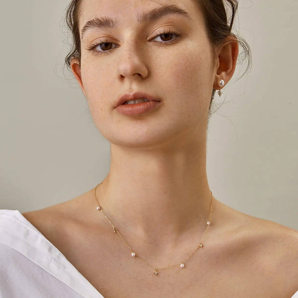 Akoya Pearl 18K Gold Diamond Star Necklace