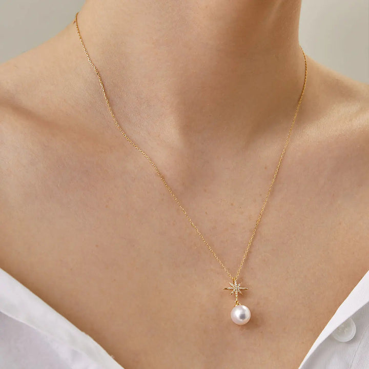 STAR COLLECTION Premier Akoya Pearl 18K Gold Diamond Necklace - HELAS Jewelry