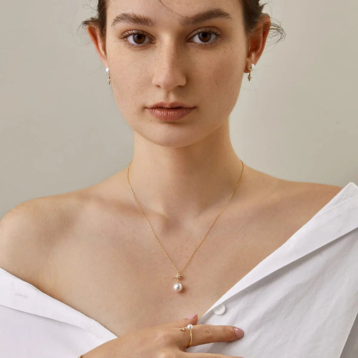 STAR COLLECTION Premier Akoya Pearl 18K Gold Diamond Necklace - HELAS Jewelry